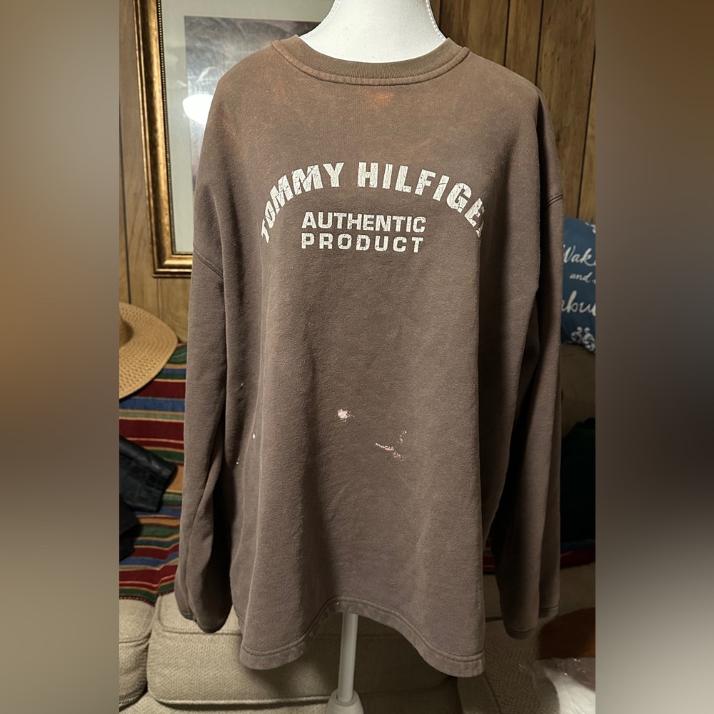 Vintage Tommy Hilfiger Brown Olive Sweatshirt (w/bleach), L